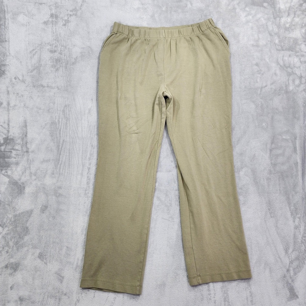 Lands' End Pants Womens L Beige Sport Knit Straight Leg Pull On Casual Stretch